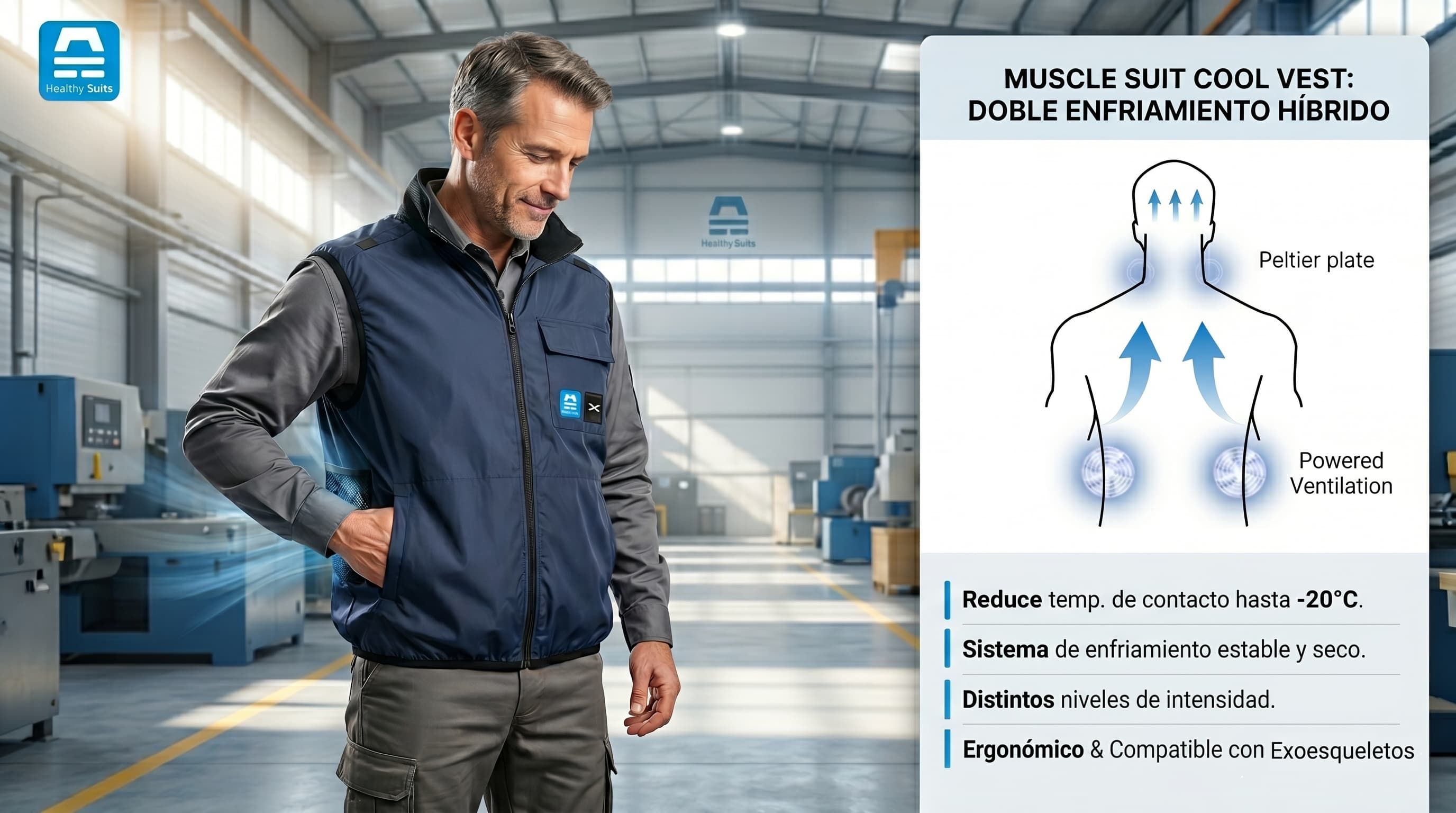 Healthy Suits revoluciona la seguridad laboral frente al calor extremo con el nuevo chaleco Muscle Suit Cool Vest