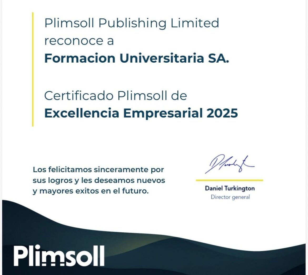 El Grupo Educativo Formación Universitaria reconocido con el Certificado Plimsoll de Excelencia Empresarial 2025