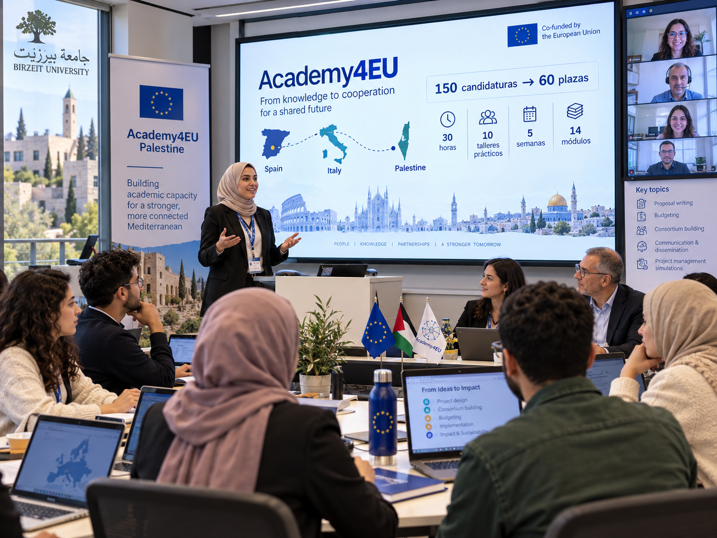 De 150 candidaturas a 60 plazas: Academy4EU prepara talento palestino para convertir ideas en proyectos europeos